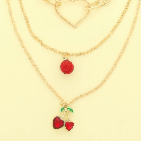 Jeweled Red Cherry Pendant Necklace - Picture 1 of 3